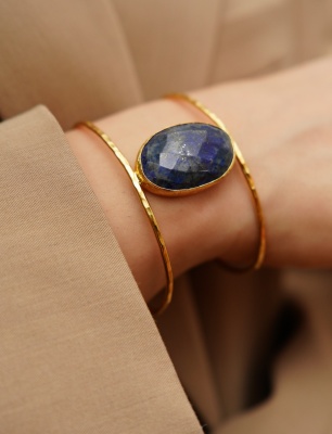 Handmade Desing Brass Bracelet with Lapis Lazuli