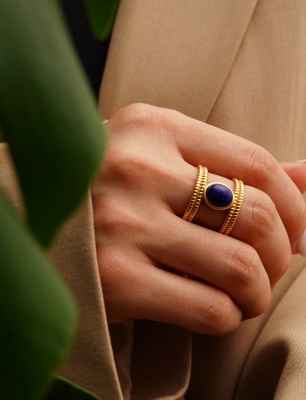 El Yapımı Tasarım Gümüş Yüzük Lapis Lazuli Taşlı