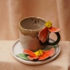 Handmade Design  Big Flower Ceramic Mug Set