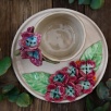 El Yapımı Tasarım Seramik Mug Set Bordo Çiçekli