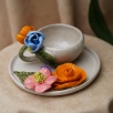 Handmade Design Ceramic Pink Flower Turkish Coffee Set