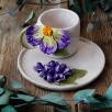 El Yapımı Tasarım Seramik Mug Set Mor Büyük Çiçekli