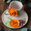 El Yapımı Tasarım Seramik Mug Set Büyük Turuncu Çiçekli