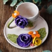 El Yapımı Tasarım Seramik Mug Set Bordo Çiçekli