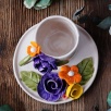 El Yapımı Tasarım Seramik Mug Set Bordo Çiçekli