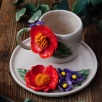 Handcraft Design Ceramic Mug Set Purple and Orange Flowers