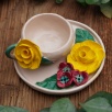 Handmade Design Ceramic Yellow Flower Turkish Coffee Set