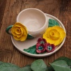 Handmade Design Ceramic Yellow Flower Turkish Coffee Set