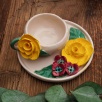 Handmade Design Ceramic Yellow Flower Turkish Coffee Set