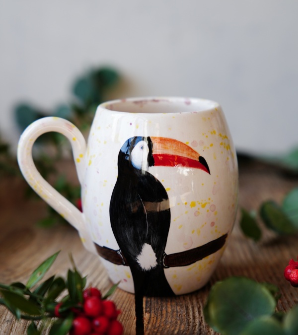 El Yapımı Çini Mug Tukan Kuşu