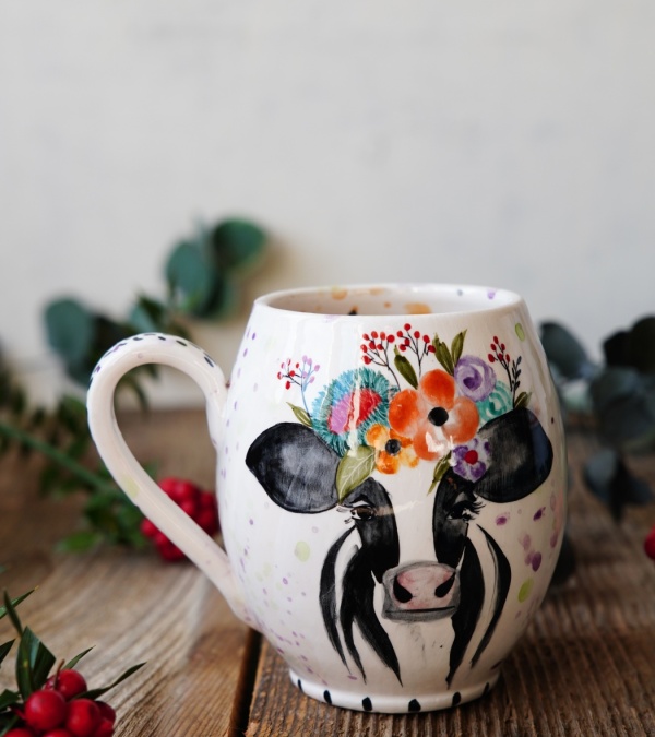 El Yapımı Çini Mug İnek