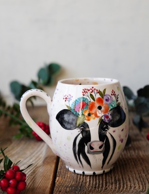 El Yapımı Çini Mug İnek