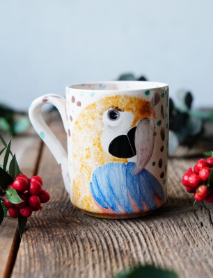 El Yapımı Çini Mug Papağan