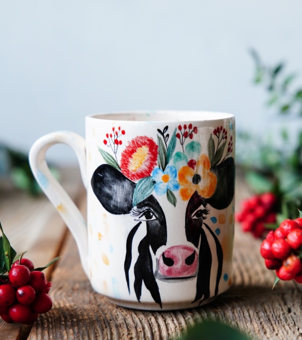 El Yapımı Çini Mug İnek