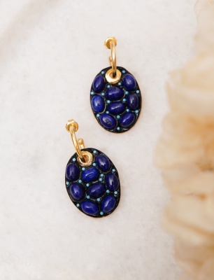 El Yapımı Tasarım Gümüş Küpe Lapis Lazuli Taşlı