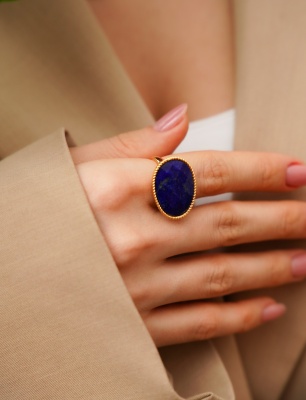 El Yapımı Tasarım Lapis Lazuli Taşlı Gümüş Yüzük