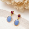 Handmade Design Brass Earrings with Ruby and Chalcedony Stone