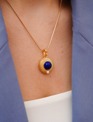 El Yapımı Lapis Lazuli Taşlı Gümüş Kolye