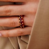 El Yapımı Tasarım Tam Tur Garnet Taşlı Gümüş Yüzük