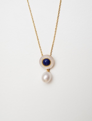 El Yapımı Altın Kaplama Gümüş Kolye Lapis Lazuli, Sedef ve İncili