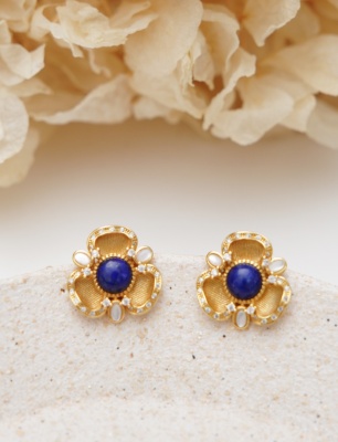 El Yapımı Tasarımlı Lapis Lazuli ve Sedefli Gümüş Küpe
