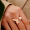 Silver Ring with Enamel Embroidered Pearl