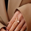 Silver Ring with Enamel Embroidered Pearl