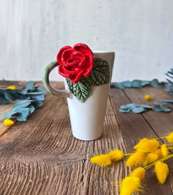 Kırmızı Gül Latte Kahve Mug