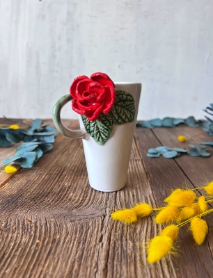 Kırmızı Gül Latte Kahve Mug