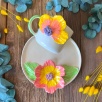 Coffee Mug Set with Yellow / Pink Flowers