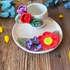 Turkish Coffee Cup Set with Red Purple Flowers