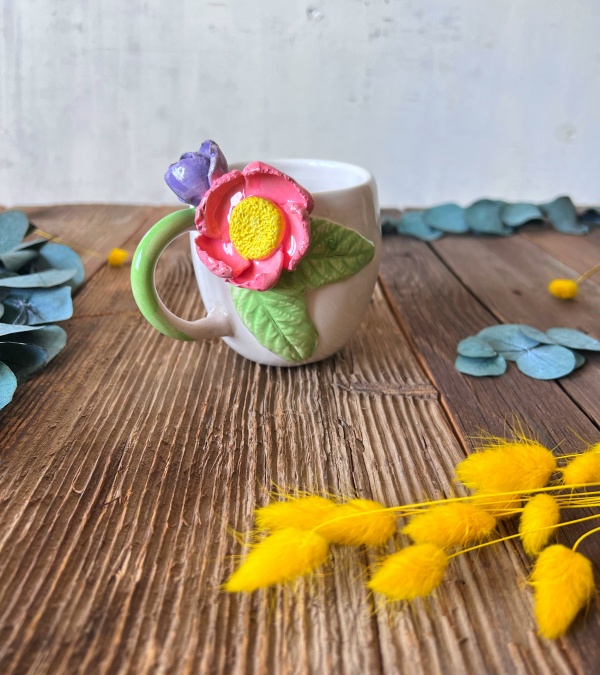 Pembe Çiçekli Kahve Mug