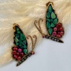 Silver Earrings Butterfly with Raw Diamond and Emerald