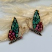 Silver Earrings Butterfly with Raw Diamond and Emerald