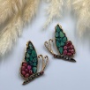 Silver Earrings Butterfly with Raw Diamond and Emerald