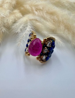 Lapis Lazuli ve Elmas Taşlı Gümüş Yüzük