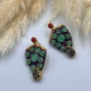 Silver Earrings with Aventurine, Coral, and Raw Diamonds