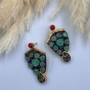 Silver Earrings with Aventurine, Coral, and Raw Diamonds