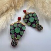 Silver Earrings with Aventurine, Coral, and Raw Diamonds