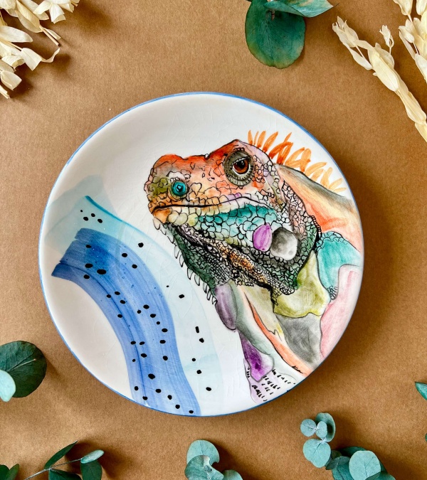 Özel Tasarım Çini Tabak Iguana