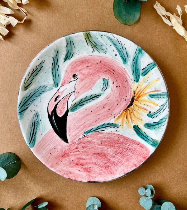Özel Tasarım Çini Tabak Flamingo