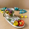 Renkli Çiçekli ve Oval Tabaklı Kahve Mug Set
