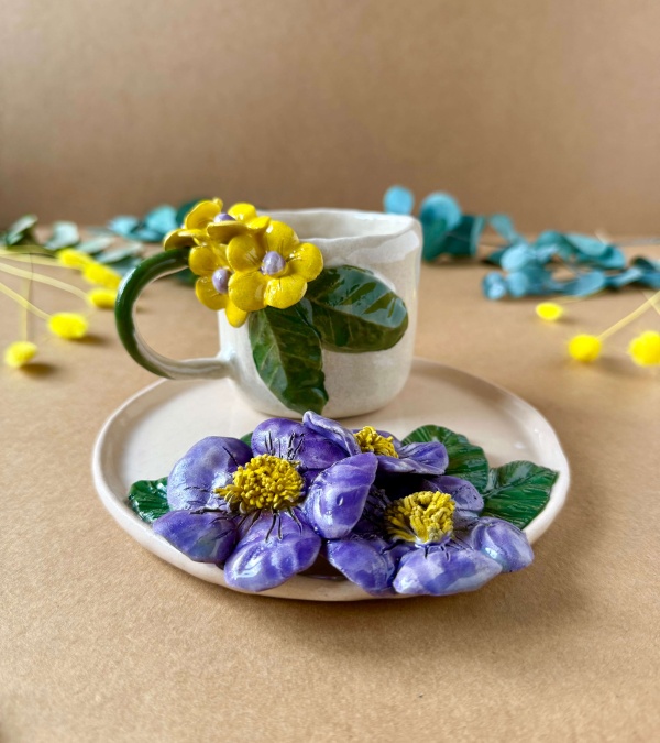 Büyük Çiçekli Kahve Mug Set