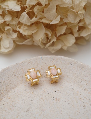 Silver Earrings with Mother of Pearl and Coral