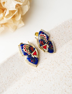 Silver Earrings with Enamel Butterfly