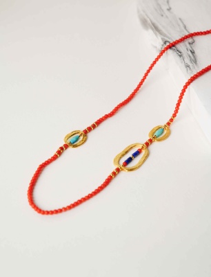 Silver Necklace with Coral Stones