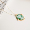 Silver Necklace Cameo with Green Agate