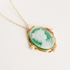 Silver Necklace Cameo with Green Agate