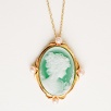 Silver Necklace Cameo with Green Agate
