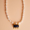 Lapis Lazuli ve İncili Pirinç Kolye